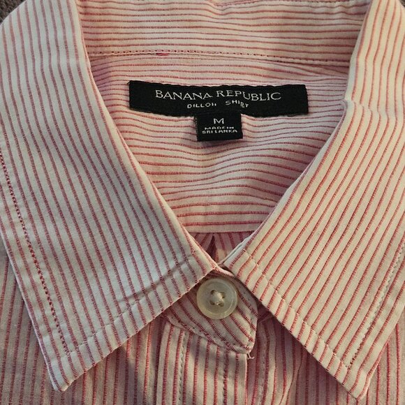 Banana Republic Womans Pink & White Striped Button-Up Shirt Medium - Picture 11 of 12